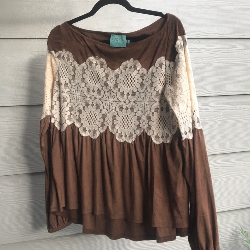Judith March S brown suede/lace top